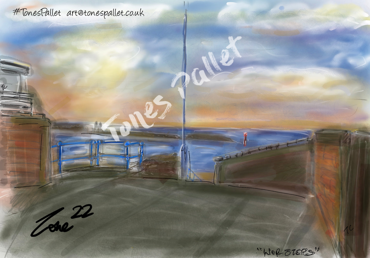 West End Steps - Newbiggin by the sea - A4 Mounted Print