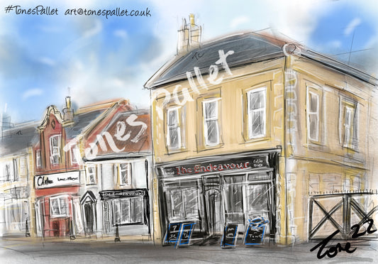 The Endeavour Cafe - Newbiggin By The Sea - A4 Mounted Print