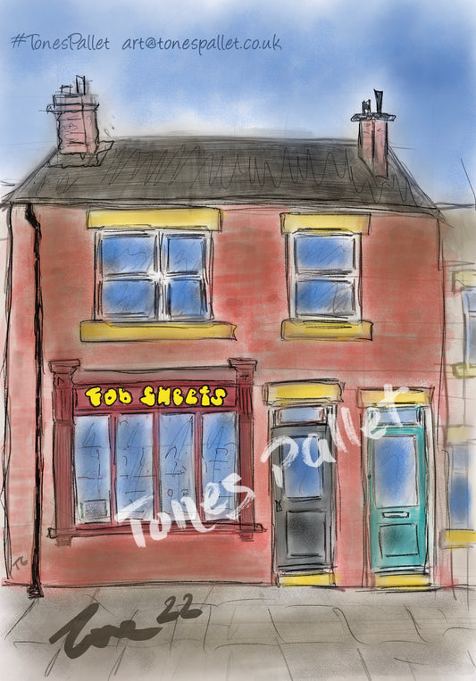 Fab Sweets - Front Street, Newbiggin By The Sea - A4 Mounted Print