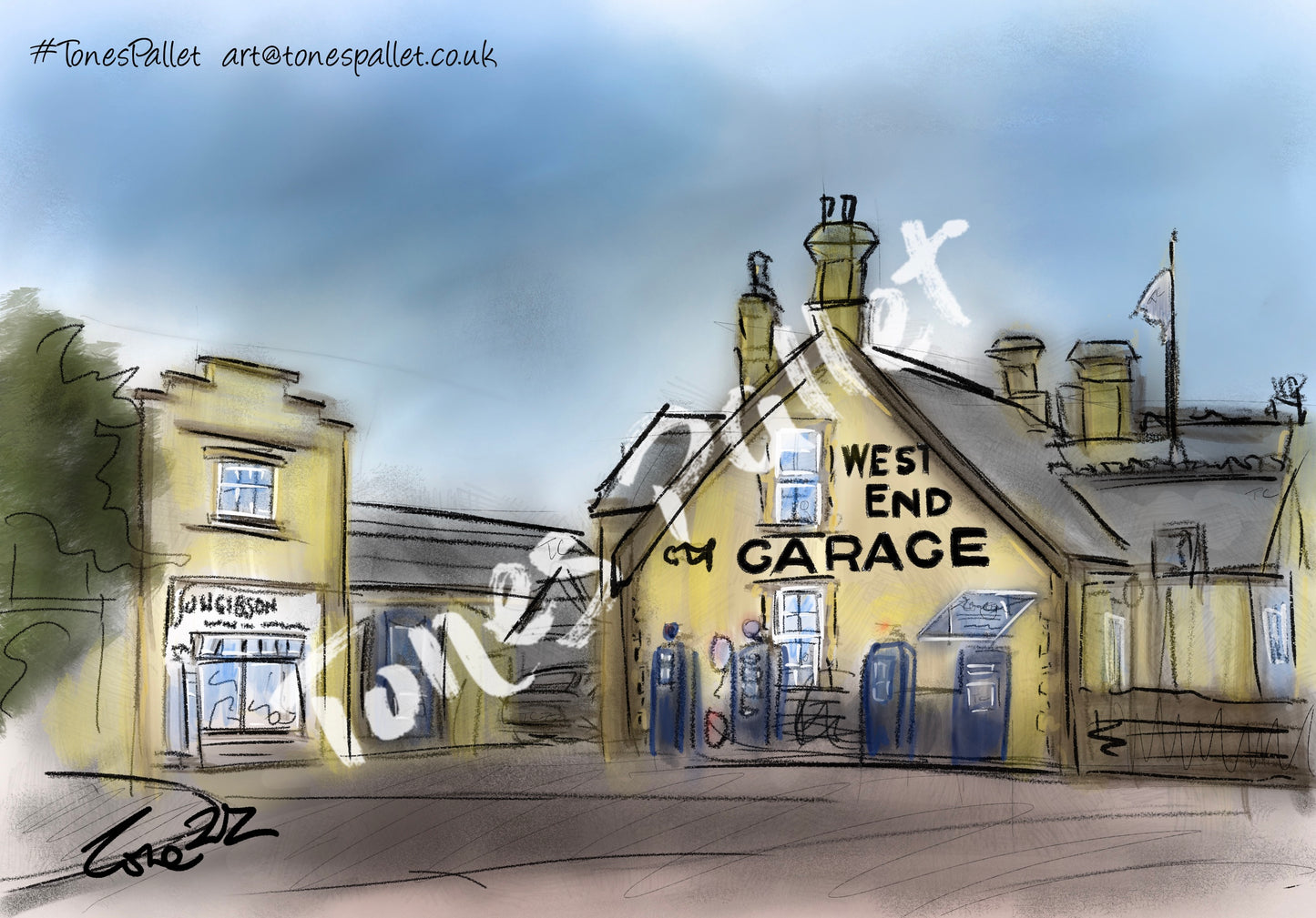 West End garage - Ashington - A4 Mounted Print